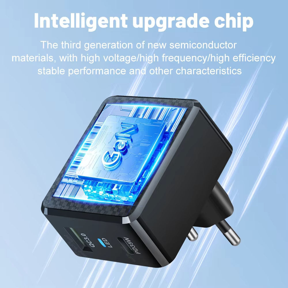 Techsuit CHPD173 Tiny -verkkolaturi, 35W, 3A, 1 x USB-A - 1 x USB-C, Valkoinen