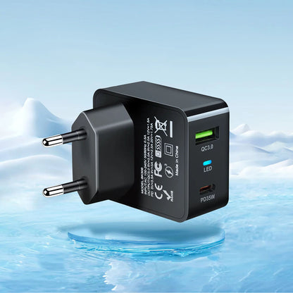 Techsuit CHPD173 Tiny -verkkolaturi, 35W, 3A, 1 x USB-A - 1 x USB-C, Valkoinen