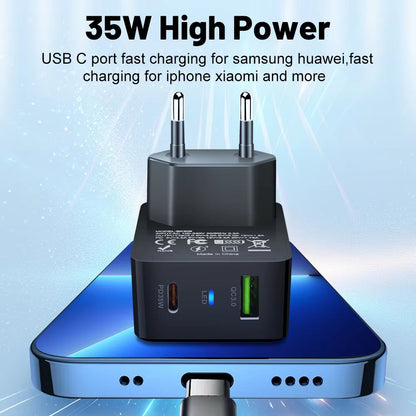 Techsuit CHPD173 Tiny -verkkolaturi, 35W, 3A, 1 x USB-A - 1 x USB-C, Valkoinen