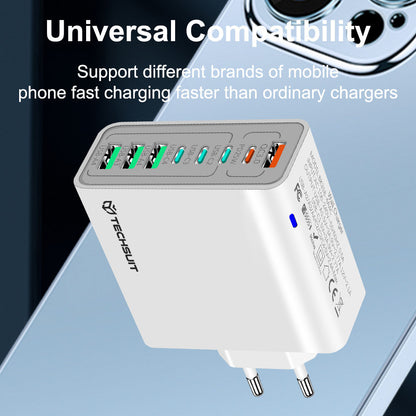 Techsuit CHPD224 Verkkolaturi, 65W, 3.25A, 4 x USB-A - 4 x USB-C, Musta