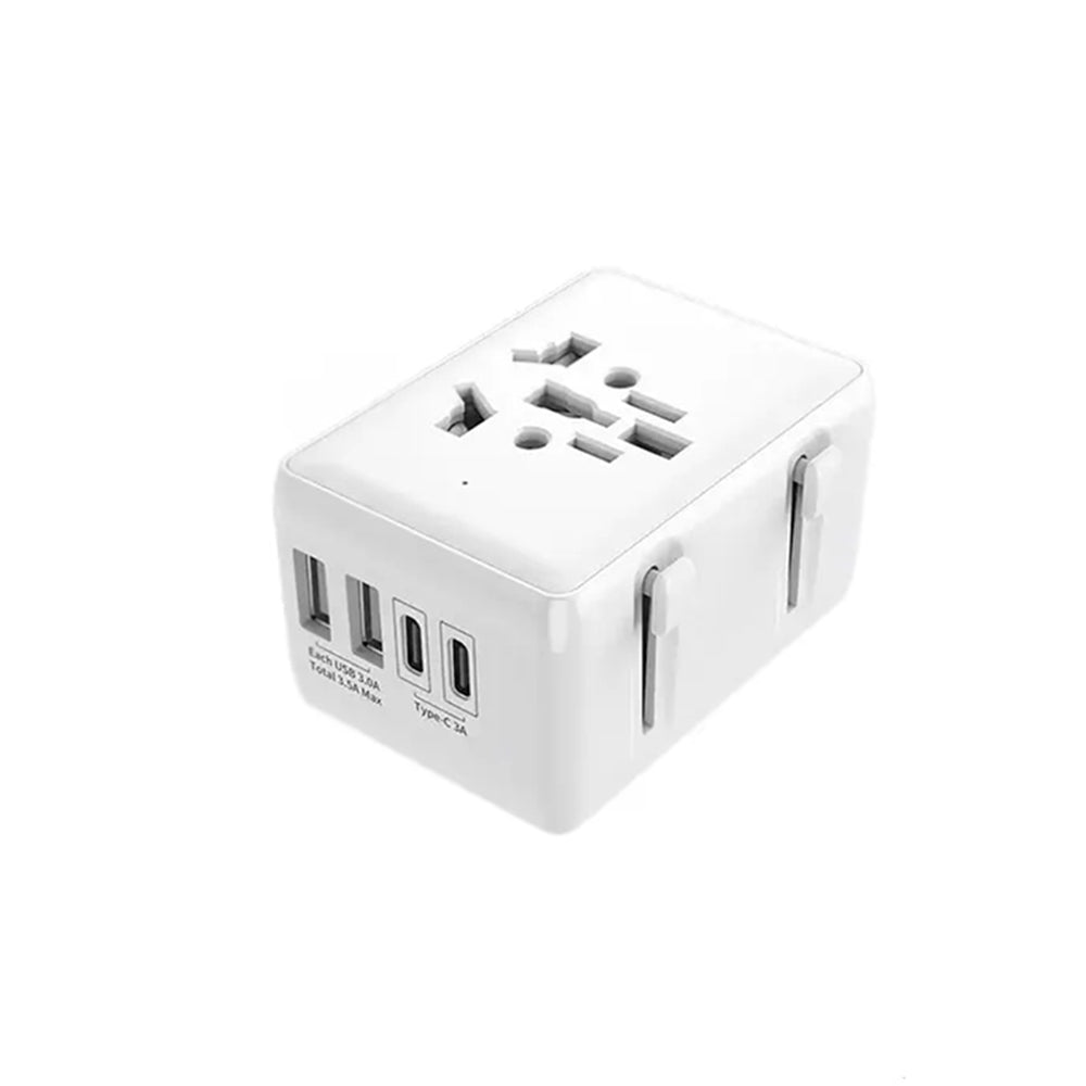 Techsuit HHT203A Travel -verkkolaturi, 20W, 3A, 2 x USB-A - 2 x USB-C, Valkoinen