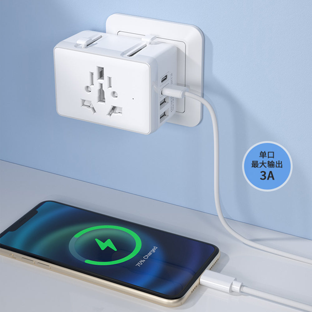 Techsuit HHT203A Travel -verkkolaturi, 20W, 3A, 2 x USB-A - 2 x USB-C, Valkoinen