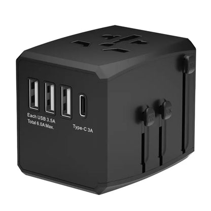Techsuit HHT904-B1 Travel -verkkolaturi, 15W, 3A, 3 x USB-A - 1 x USB-C, Musta
