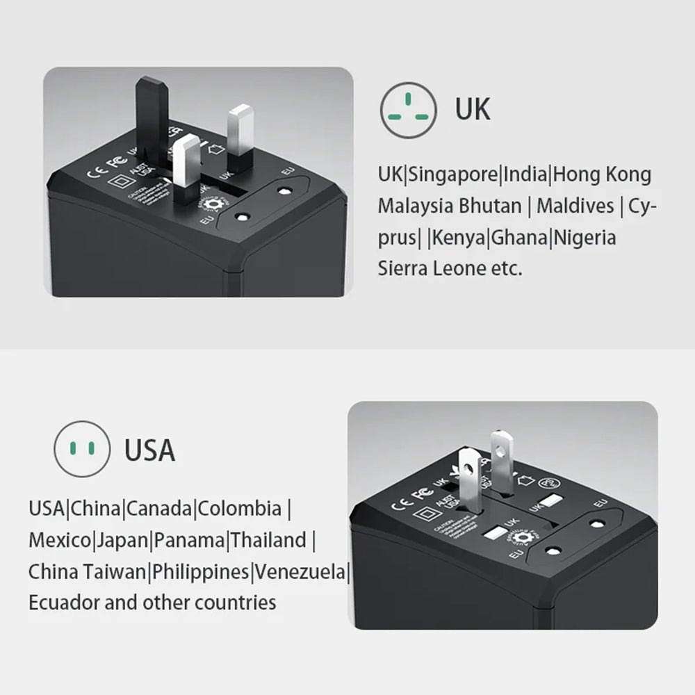 Techsuit HHT904-B3 Travel -verkkolaturi, 30W, 3A, 3 x USB-A - 1 x USB-C, musta