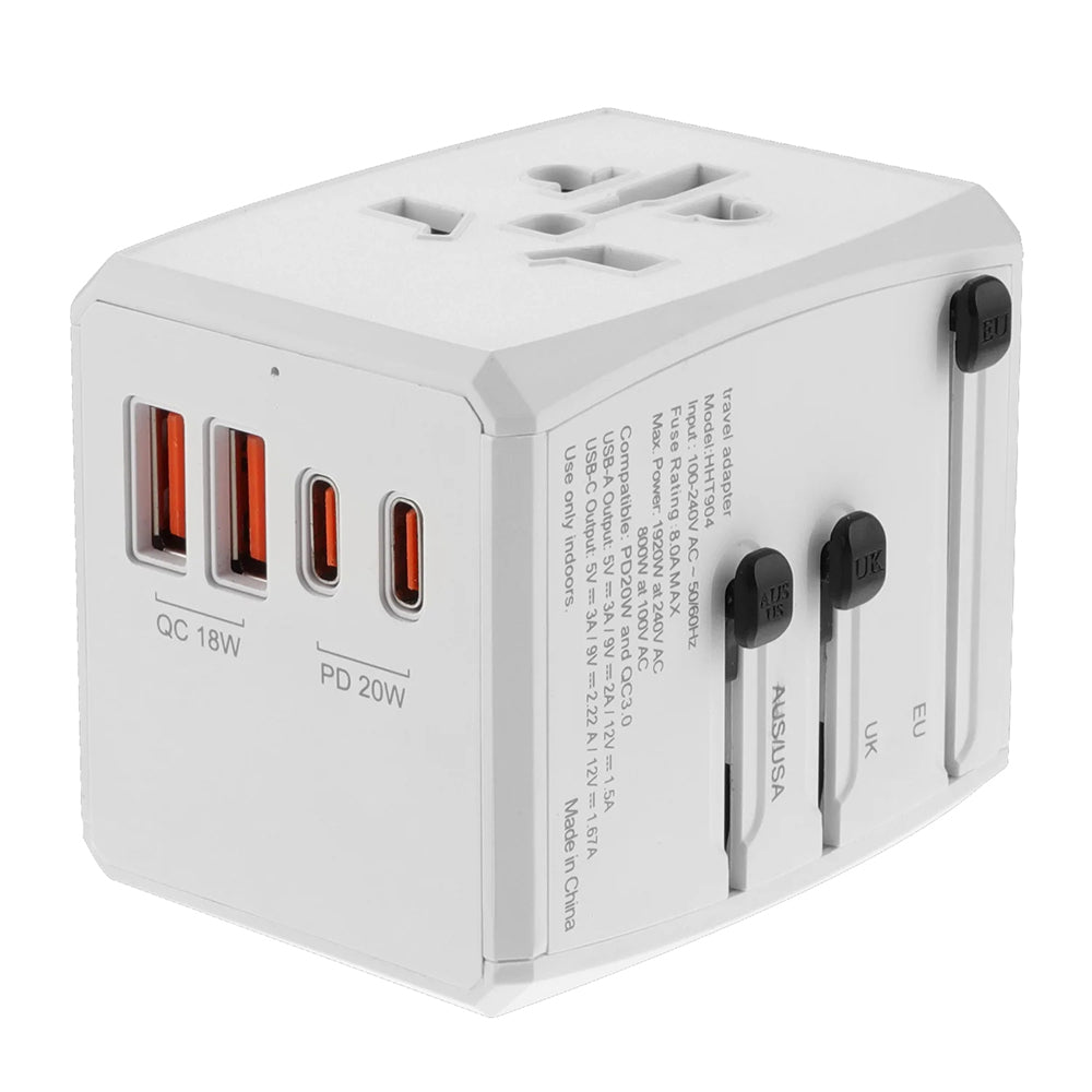Techsuit HHT904-W2 Travel -verkkolaturi, 20W, 3A, 2 x USB-A - 2 x USB-C, Valkoinen