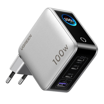 UGREEN Nexode Pro X772 (95942B) -verkkovirtalaturi näytöllä, 100 W, 5 A, 1 x USB-A – 3 x USB-C, harmaa