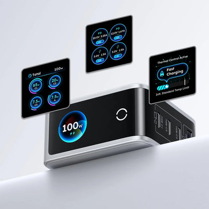 UGREEN Nexode Pro X772 (95942B) -verkkovirtalaturi näytöllä, 100 W, 5 A, 1 x USB-A – 3 x USB-C, harmaa