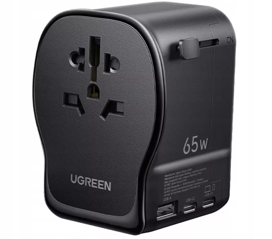 UGREEN Travel S550 verkkolaturi (55001), 65W, 3,25A, 1 x USB-A - 2 x USB-C, Musta