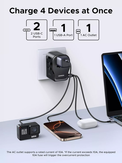 UGREEN Travel S550 verkkolaturi (55001), 65W, 3,25A, 1 x USB-A - 2 x USB-C, Musta