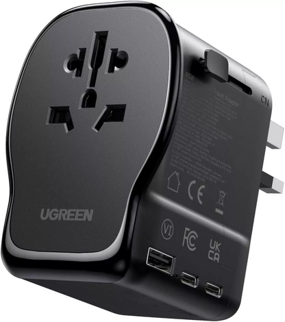 UGREEN Travel S550 verkkolaturi (55001), 65W, 3,25A, 1 x USB-A - 2 x USB-C, Musta