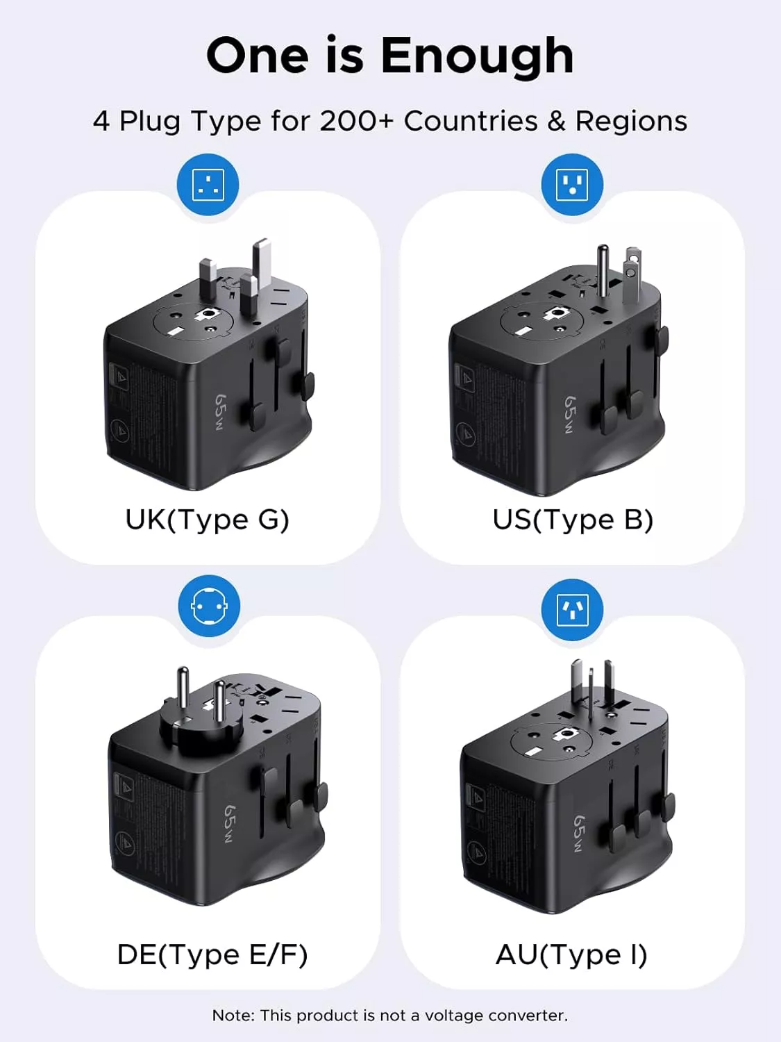 UGREEN Travel S550 verkkolaturi (55001), 65W, 3,25A, 1 x USB-A - 2 x USB-C, Musta