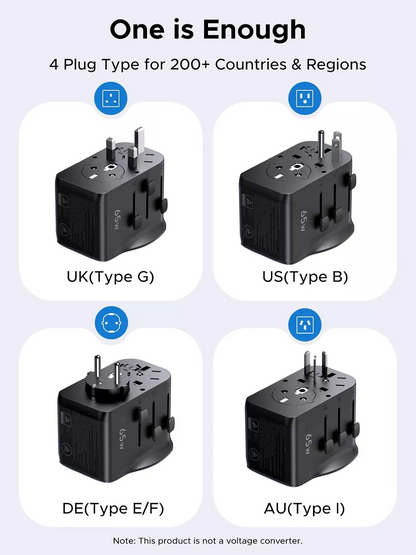 UGREEN Travel S550 verkkolaturi (55001), 65W, 3,25A, 1 x USB-A - 2 x USB-C, Musta
