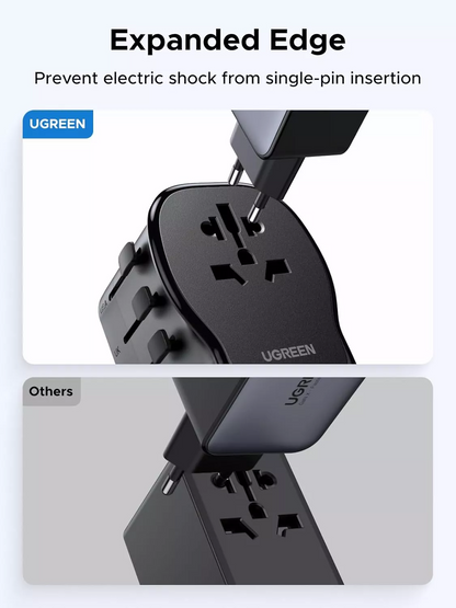 UGREEN Travel S550 verkkolaturi (55001), 65W, 3,25A, 1 x USB-A - 2 x USB-C, Musta