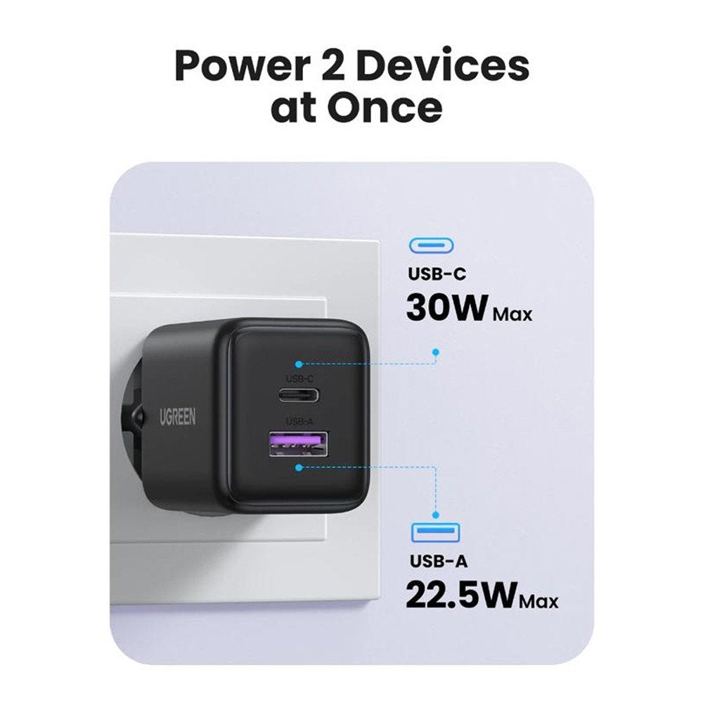 UGREEN X516 Verkkolaturi, 30W, 3A, 1 x USB-A - 1 x USB-C, Sininen