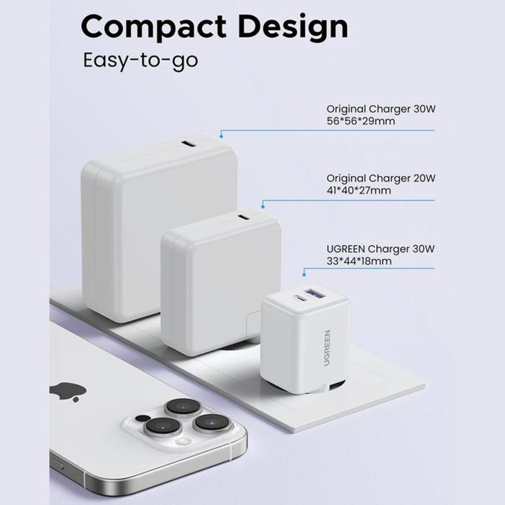 UGREEN X516 Verkkolaturi, 30W, 3A, 1 x USB-A - 1 x USB-C, Sininen