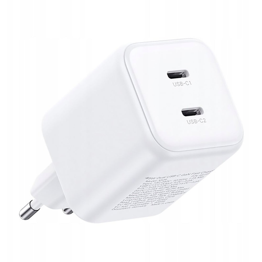 Verkkolaturi UGREEN X526 (65154), 45W, 3A, 2 x USB-C, Valkoinen