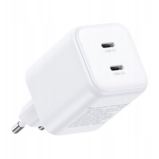 Verkkolaturi UGREEN X526 (65154), 45W, 3A, 2 x USB-C, Valkoinen