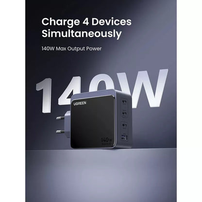 UGREEN X570 Nexode S -verkkolaturi, 140W, 5A, 1 x USB-A - 3 x USB-C, Harmaa