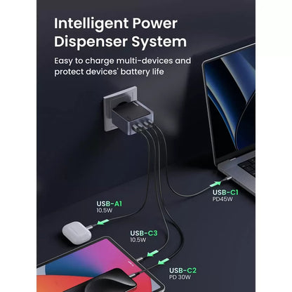 UGREEN X570 Nexode S -verkkolaturi, 140W, 5A, 1 x USB-A - 3 x USB-C, Harmaa