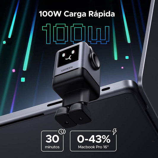 UGREEN X688 Uno -verkkolaturi, 100W, 5A, 1 x USB-A - 3 x USB-C, Musta