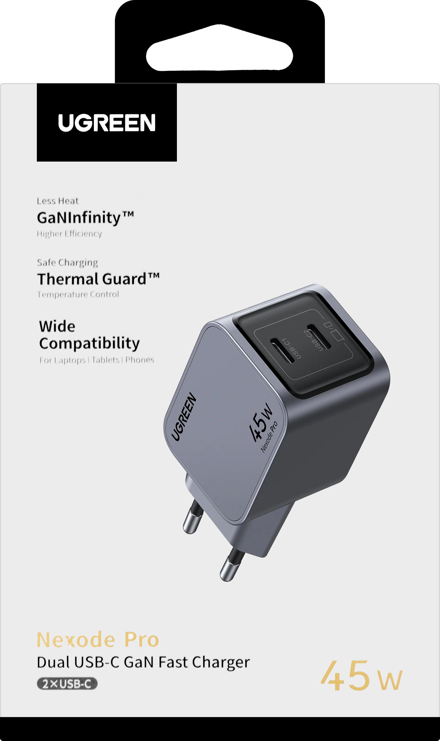 Verkkolaturi UGREEN X707 Nexode Pro, 45W, 3A, 2 x USB-C, harmaa 