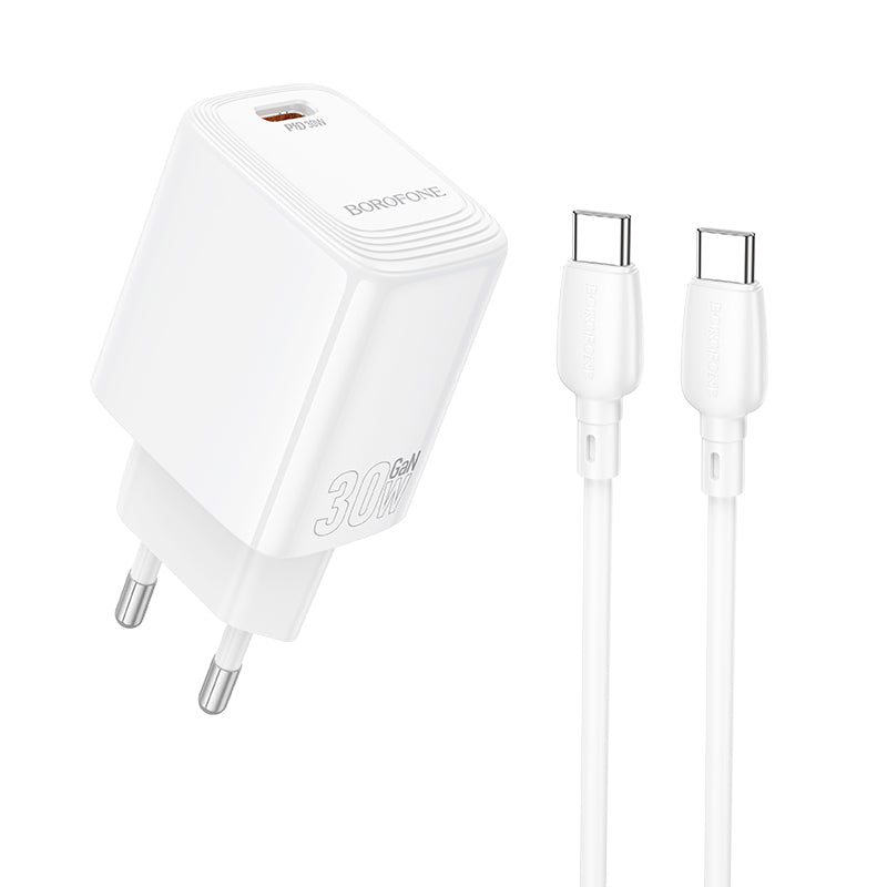 Verkkolaturi USB-C-kaapelilla Borofone BN28 Fuente, 30W, 3A, 1 x USB-C, Valkoinen