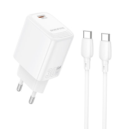 Verkkolaturi USB-C-kaapelilla Borofone BN28 Fuente, 30W, 3A, 1 x USB-C, Valkoinen