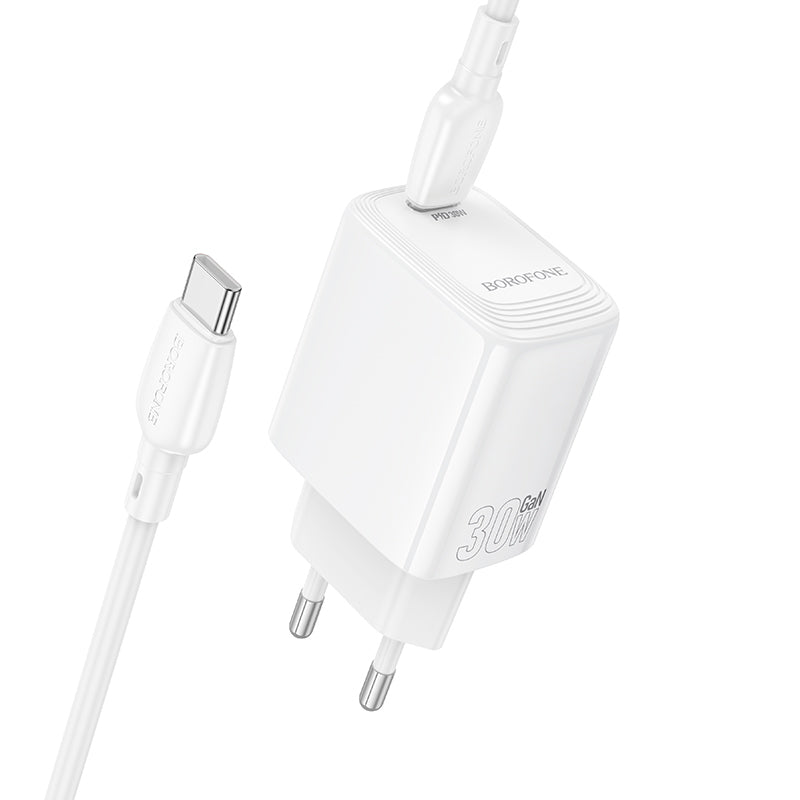 Verkkolaturi USB-C-kaapelilla Borofone BN28 Fuente, 30W, 3A, 1 x USB-C, Valkoinen