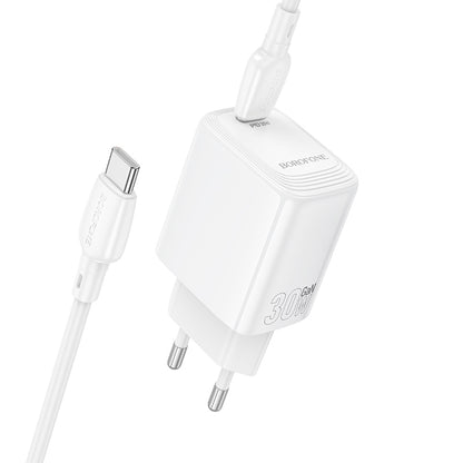 Verkkolaturi USB-C-kaapelilla Borofone BN28 Fuente, 30W, 3A, 1 x USB-C, Valkoinen