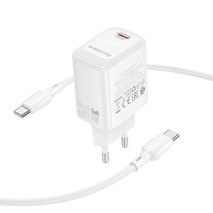 Verkkolaturi USB-C-kaapelilla Borofone BN28 Fuente, 30W, 3A, 1 x USB-C, Valkoinen