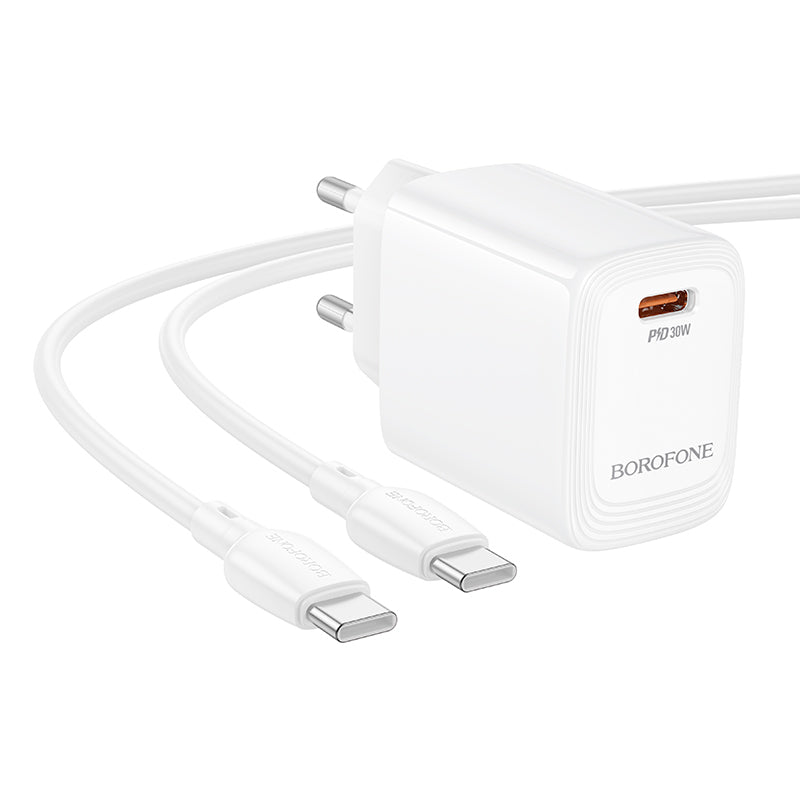 Verkkolaturi USB-C-kaapelilla Borofone BN28 Fuente, 30W, 3A, 1 x USB-C, Valkoinen