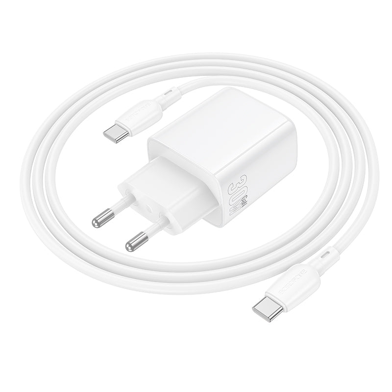 Verkkolaturi USB-C-kaapelilla Borofone BN28 Fuente, 30W, 3A, 1 x USB-C, Valkoinen