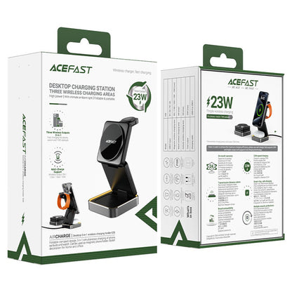 Langaton Acefast E21 3in1 -verkkolaturi, 23W, 1.67A, Harmaa
