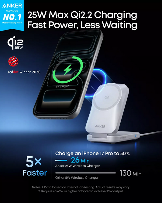Anker Prime MagGo 3in1 langaton verkkolaturi, 25W, valkoinen B25N1G21
