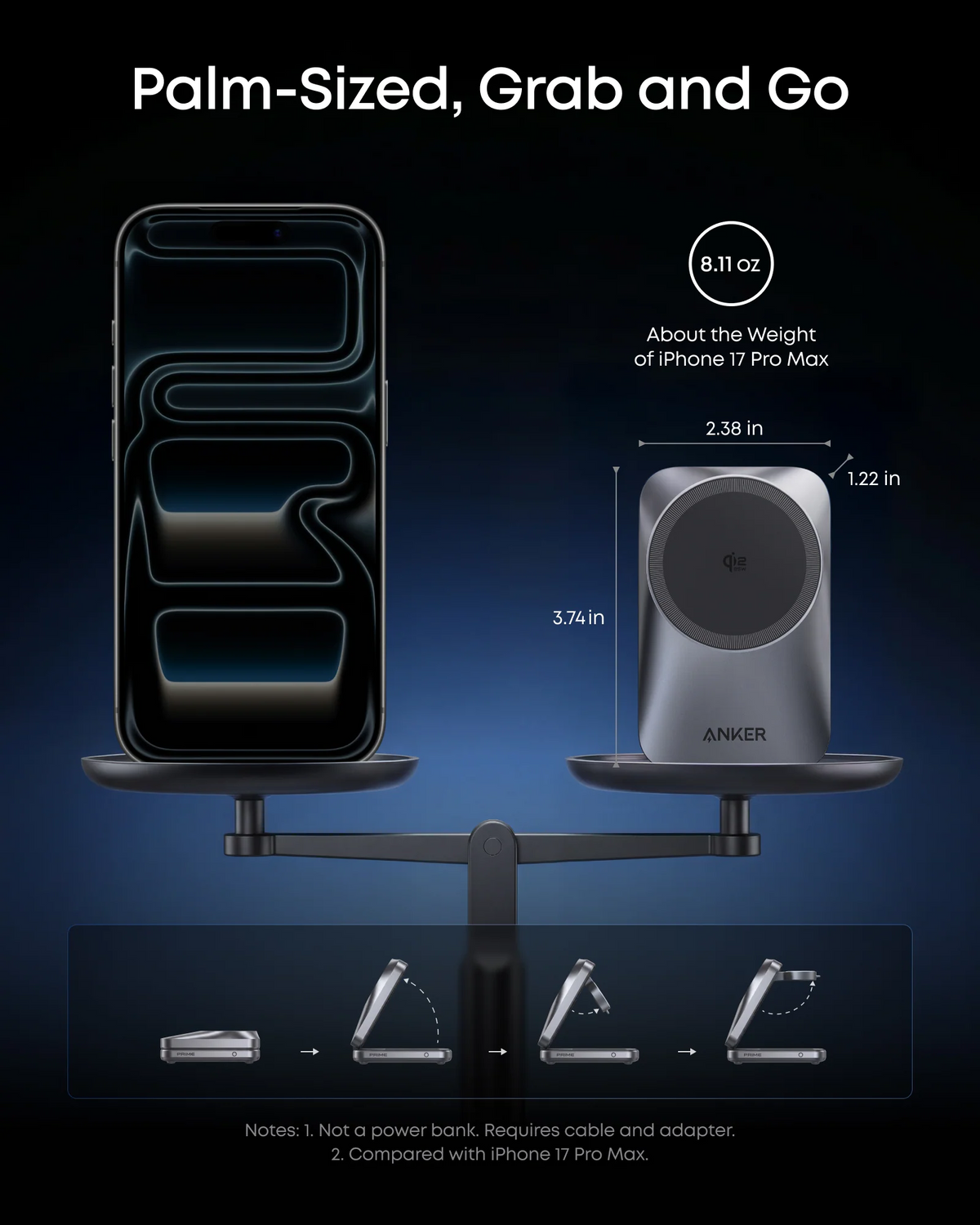Anker Prime MagGo 3in1 langaton verkkolaturi, 25W, musta A25N1