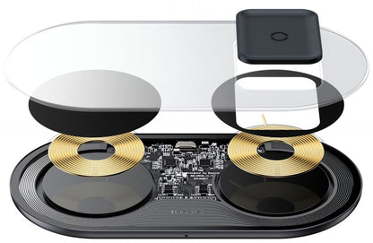 Baseus Simple 2in1 langaton verkkolaturi, 15W, 1.67A, Läpinäkyvä WXJK-A01