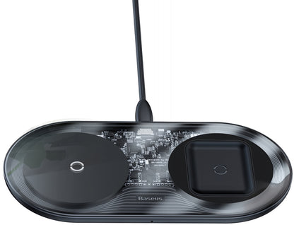 Baseus Simple 2in1 langaton verkkolaturi, 15W, 1.67A, Läpinäkyvä WXJK-A01