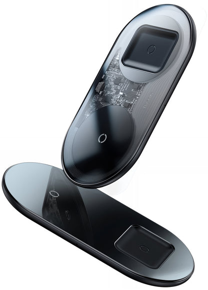 Baseus Simple 2in1 langaton verkkolaturi, 15W, 1.67A, Läpinäkyvä WXJK-A01