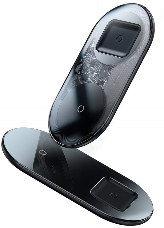 Baseus Simple 2in1 langaton verkkolaturi, 15W, 1.67A, Läpinäkyvä WXJK-A01