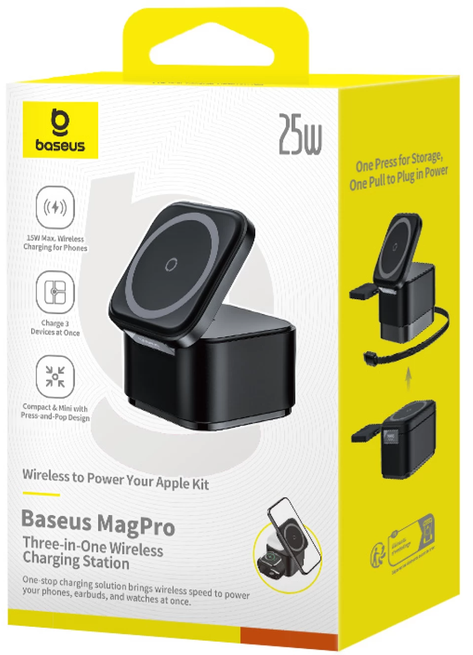 Baseus MagPro 3-in-1 langaton USB-C-verkkolaturi, 25 W, 1 x USB-C, musta P10264100123-01