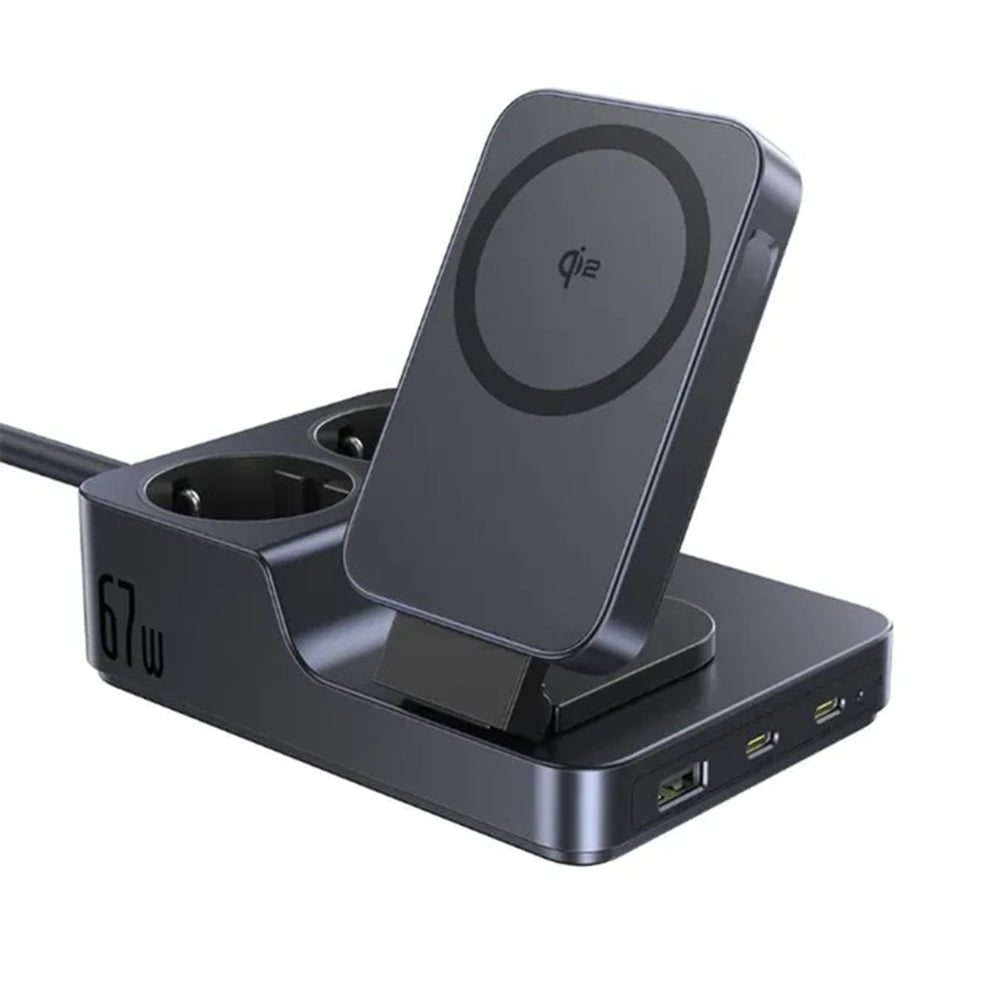 Baseus Nomos ND11 QI 6in1 -latausasema, 67W, 3.35A, 1 x USB-A - 2 x USB-C - 2 x Schuko, Musta P80015804213-00