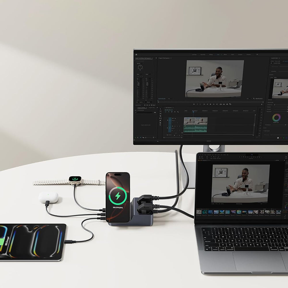 Baseus Nomos ND11 QI 6in1 -latausasema, 67W, 3.35A, 1 x USB-A - 2 x USB-C - 2 x Schuko, Musta P80015804213-00