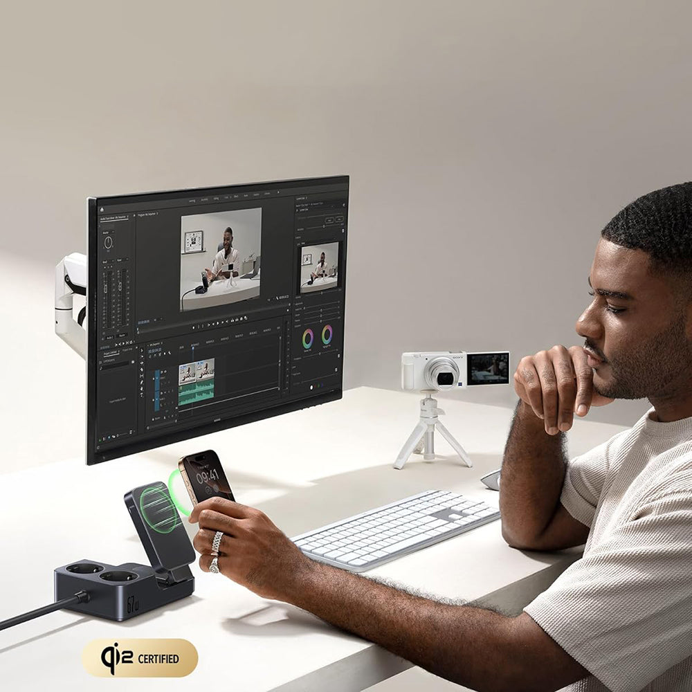 Baseus Nomos ND11 QI 6in1 -latausasema, 67W, 3.35A, 1 x USB-A - 2 x USB-C - 2 x Schuko, Musta P80015804213-00