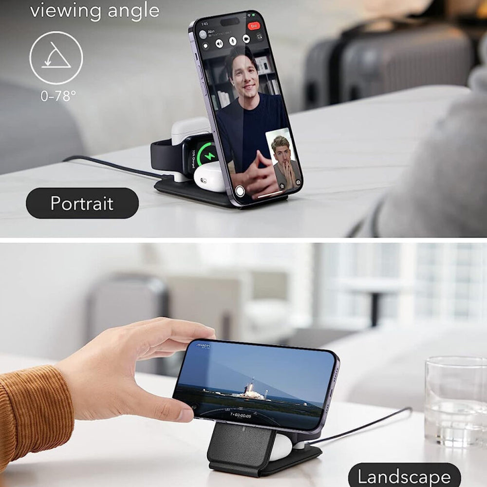 ESR Travel Bag 3in1 langaton verkkolaturi, 15W, 1.67A, Musta