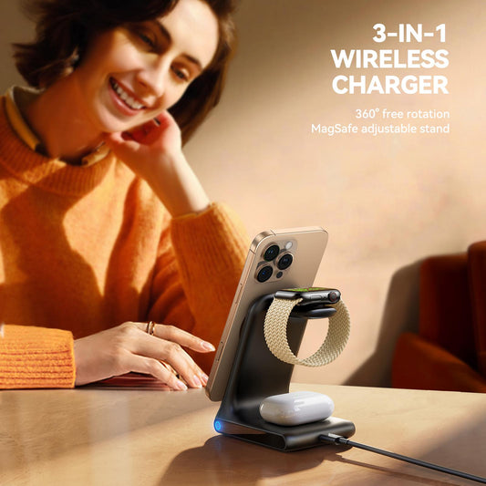 Langaton Joyroom JR-W15 3in1 -verkkolaturi, 15W, 1.67A, Musta