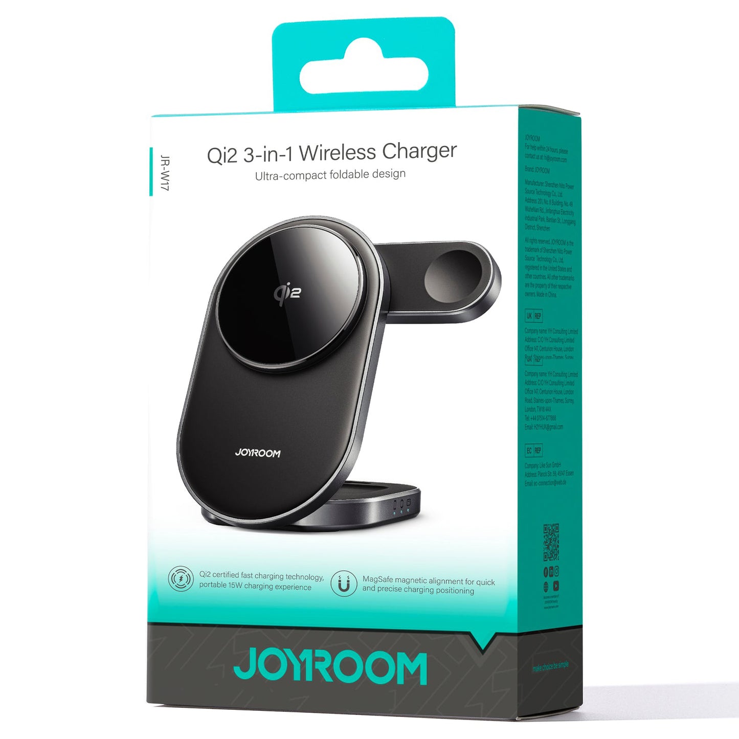 Joyroom JR-W17 3in1 langaton verkkolaturi, 15W, 1.67A, Musta