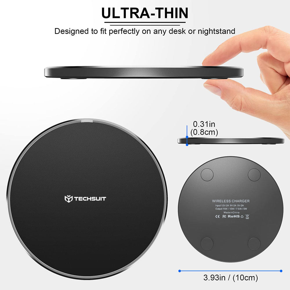 Langaton Techsuit CHWR031 Premium -verkkolaturi, 15W, 1.67A, Musta