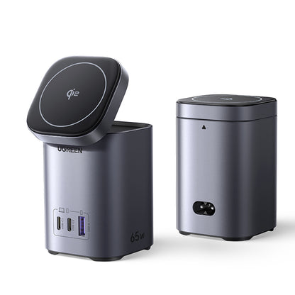 UGREEN X555 4in1 Wireless Network Charger, 65W, 3.25A, 1 x USB-A - 2 x USB-C, Gray