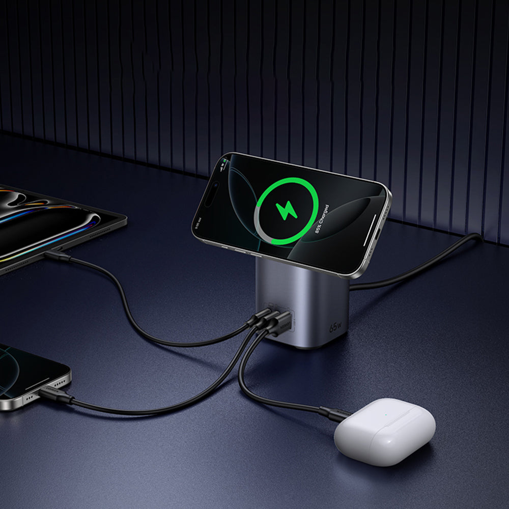UGREEN X555 4in1 Wireless Network Charger, 65W, 3.25A, 1 x USB-A - 2 x USB-C, Gray
