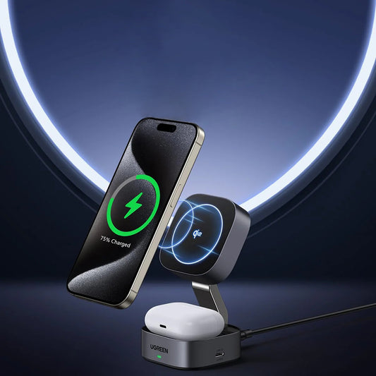UGREEN W702 3in1 Langaton Verkkolaturi, 20W, 1.67A, 1 x USB-C, Musta